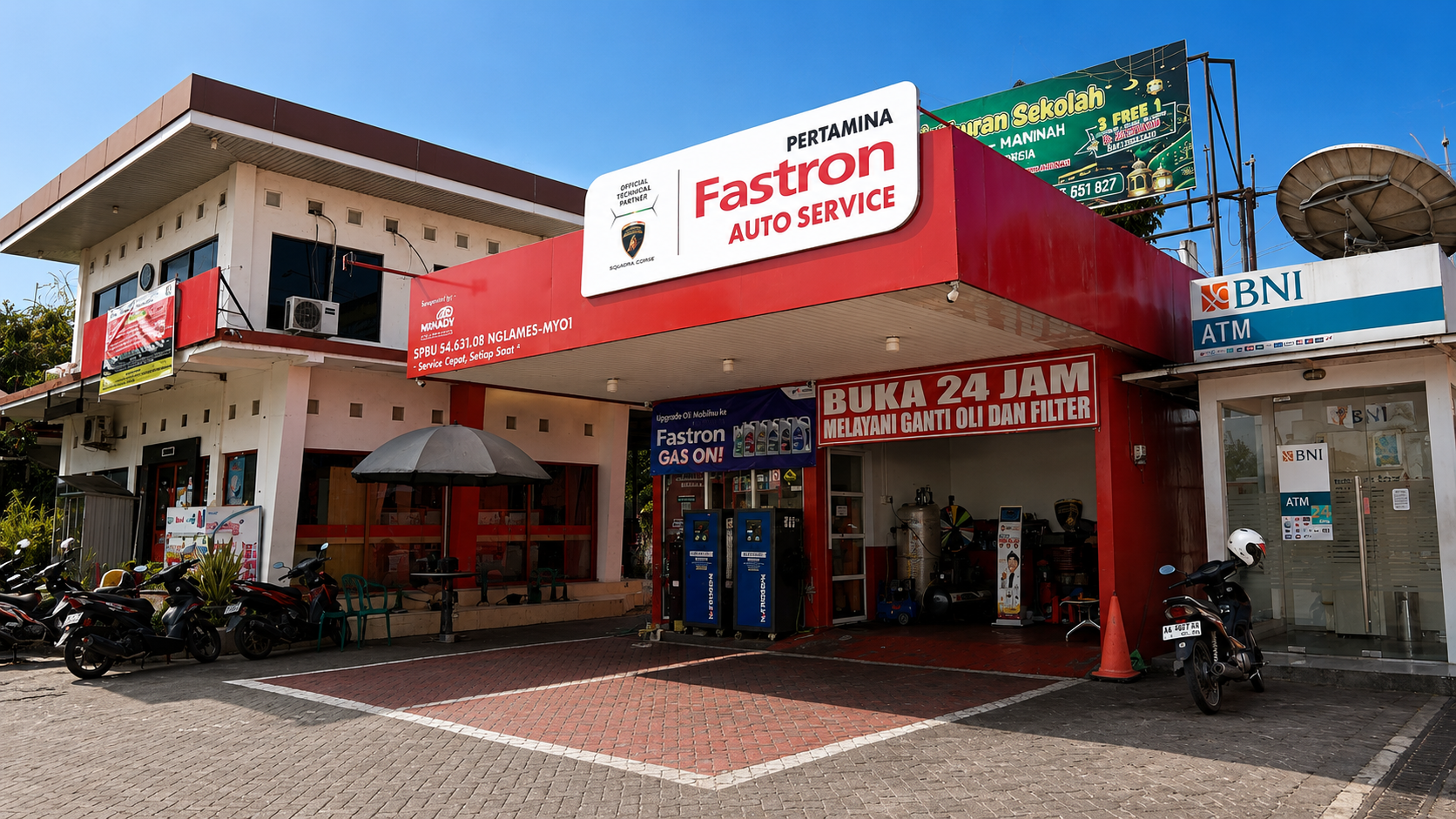 Outlet bengkel Fastron Autoservice yang beroperasi di area SPBU
