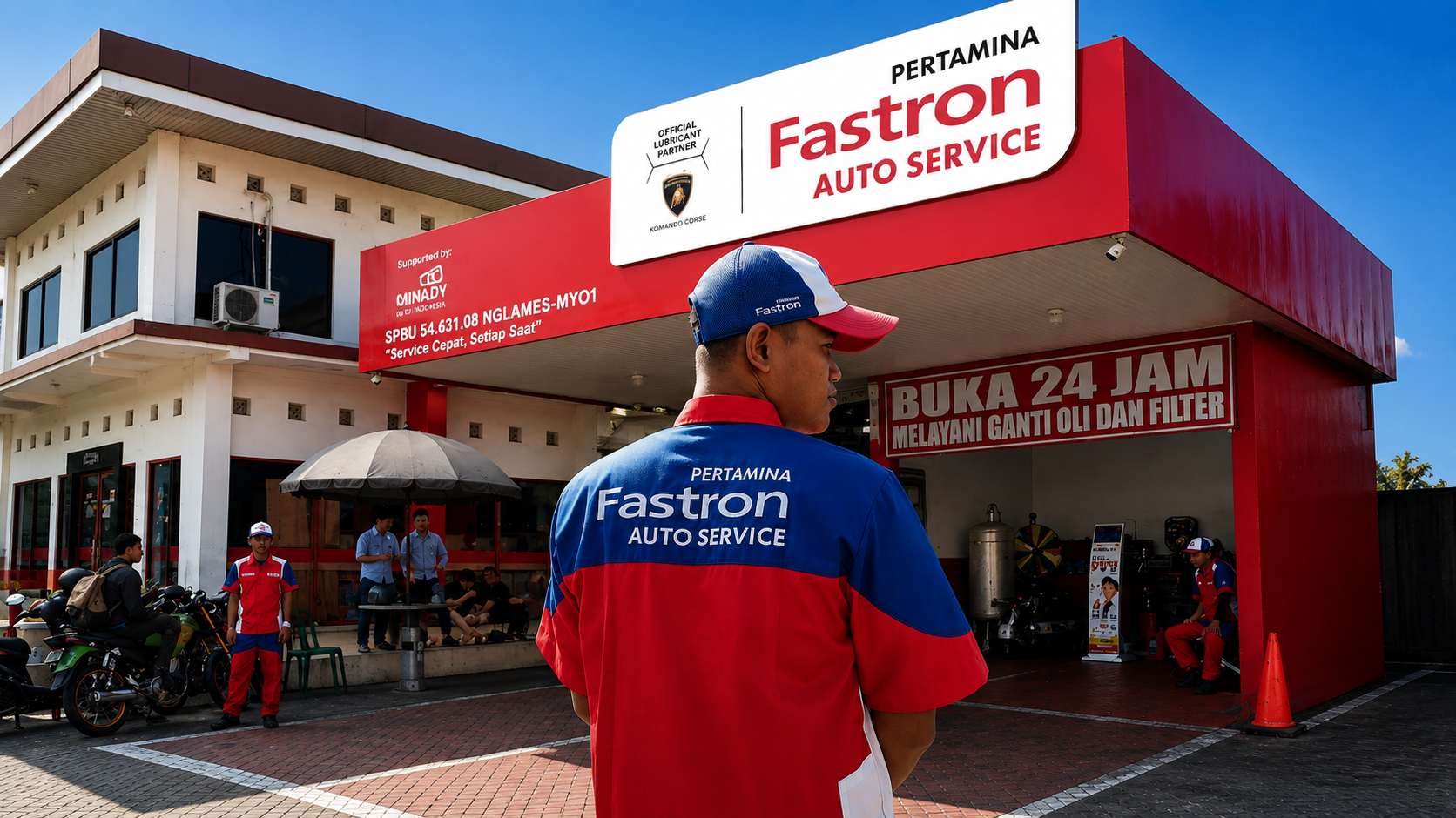 Outlet bengkel bengkel Fastron Autoservice di area pintu keluar SPBU
